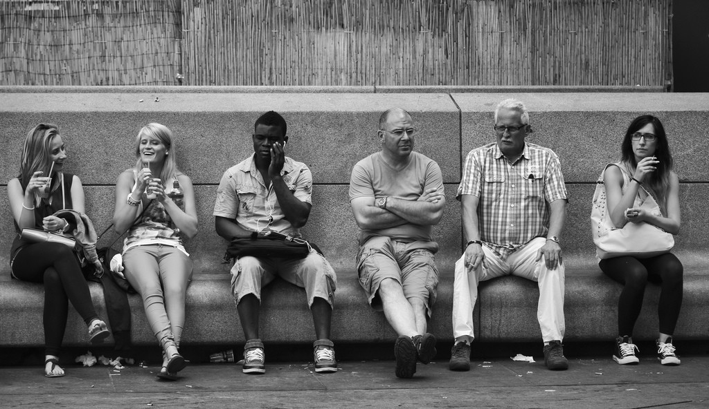 6 people sitting B&W