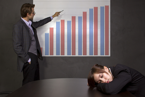 woman sleeping through presentation
