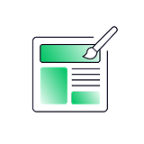 A sheet icon with a paint brush on a white circle background