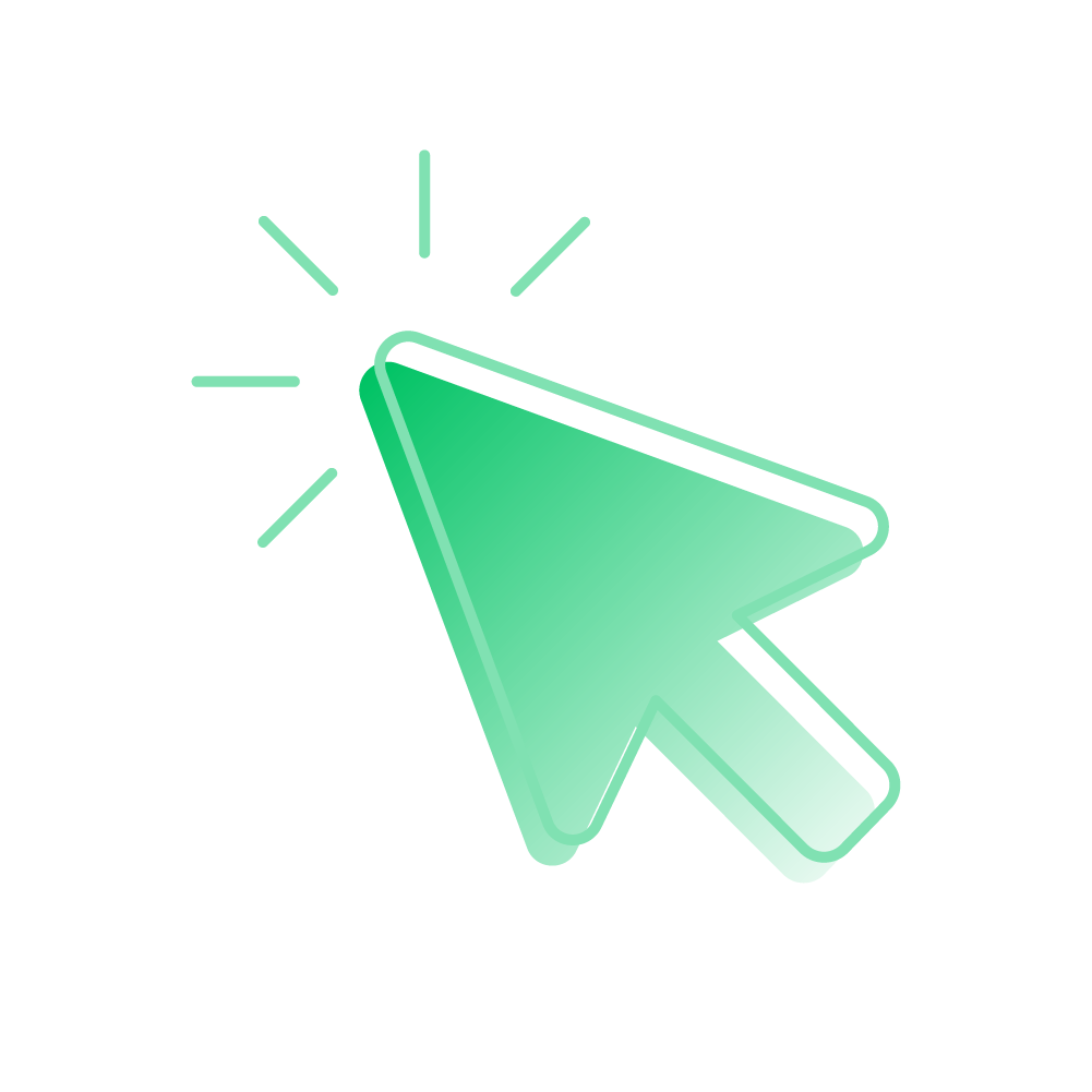 Green cursor icon representing interactive content and user engagement